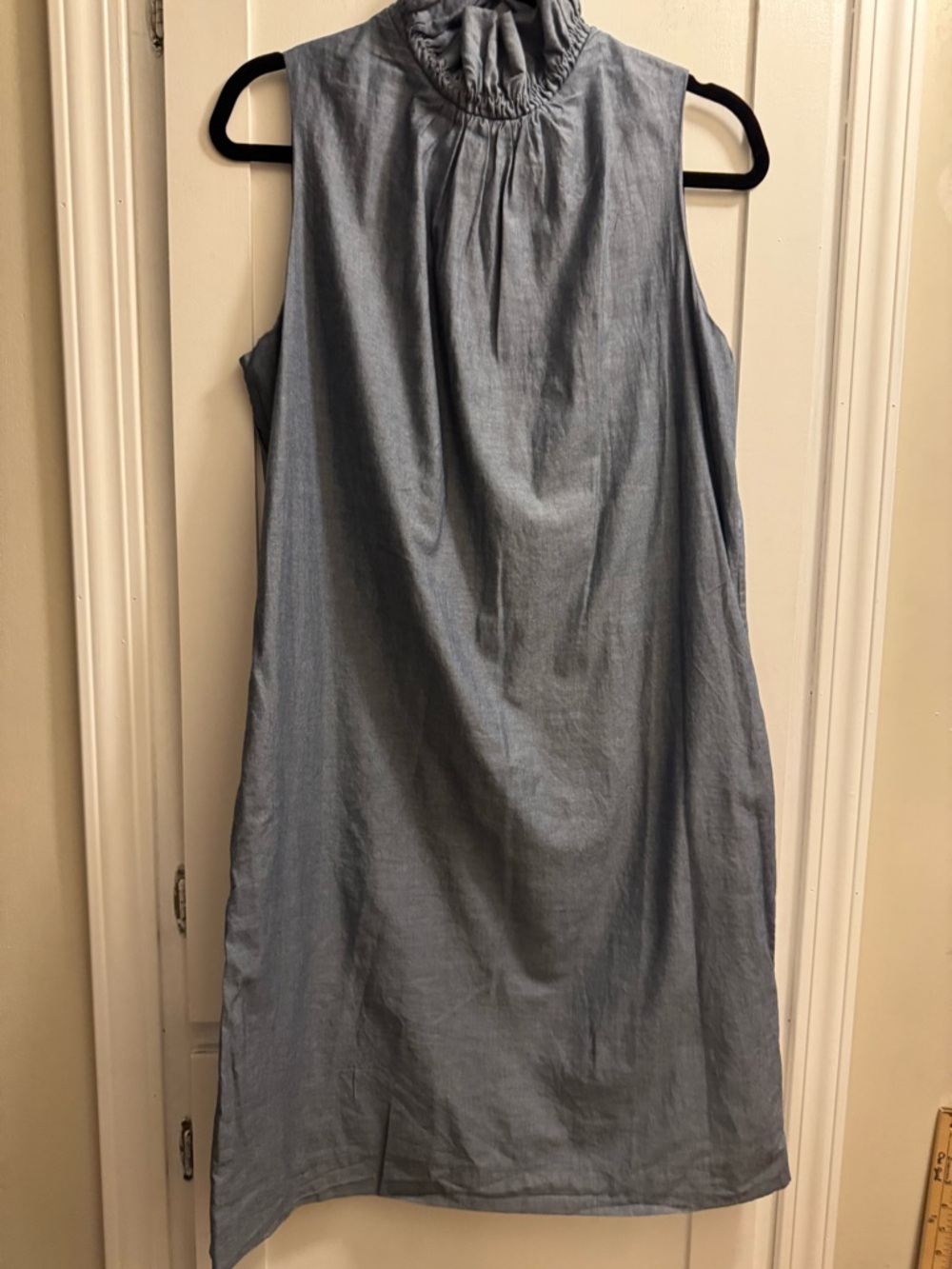 Sleeveless Blue High-Neck ruffle Shift Banana Republic Dress